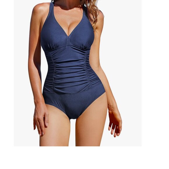 Womens Tummy Control One Piece Ruched Bathing Suit - Picture 1 of 4